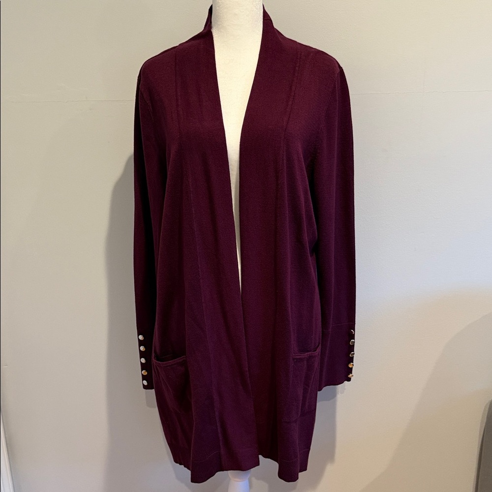 JM Collection Women's Burgundy Open Front Sweater Cardigan